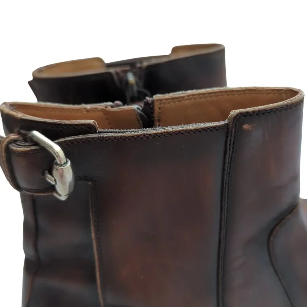 Gucci Mens Shoes Brown Leather Round Toe Zip Ankle Boots Size 8.5‎ Made in Italy